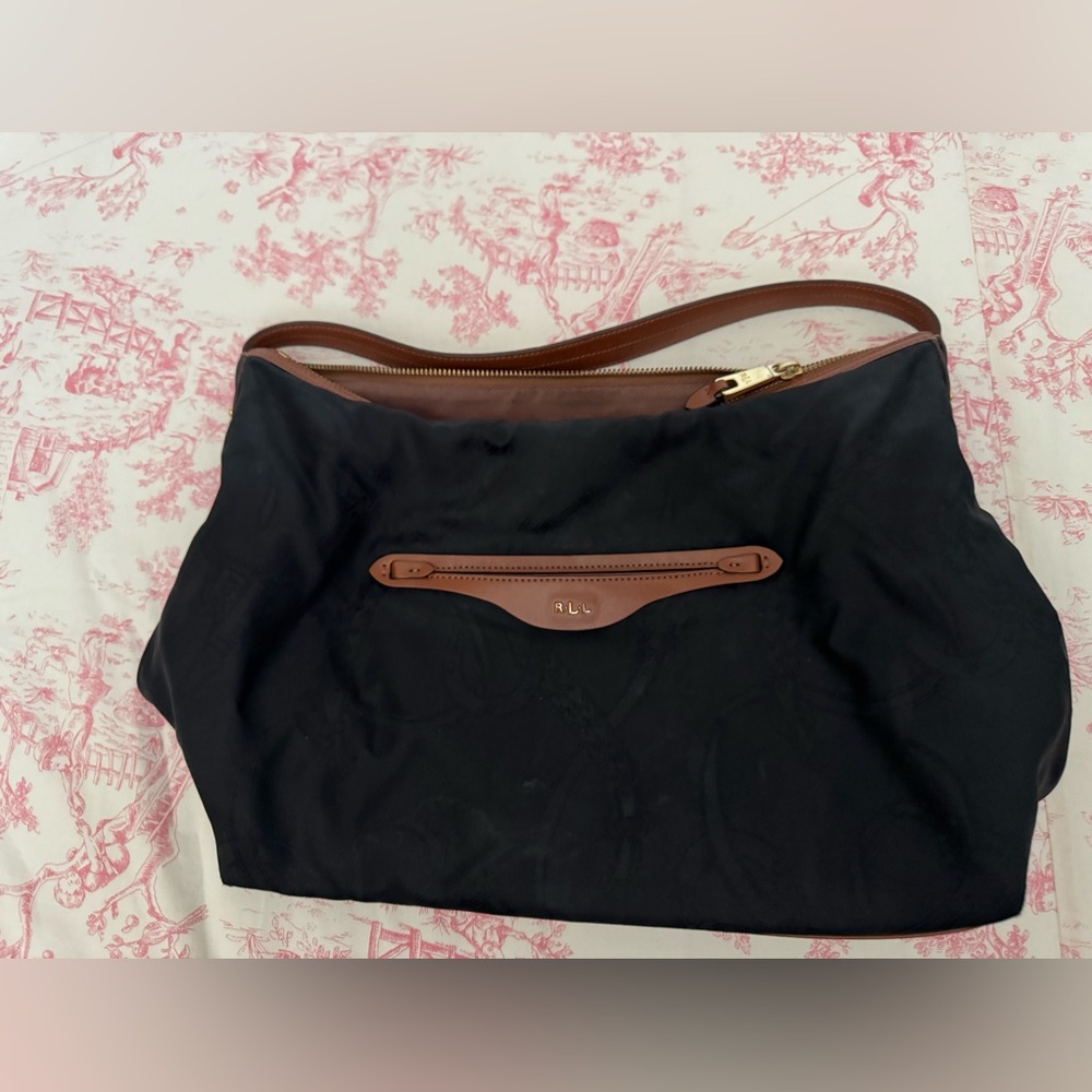 Lauren Ralph Lauren Black and Tan Shoulder Bag